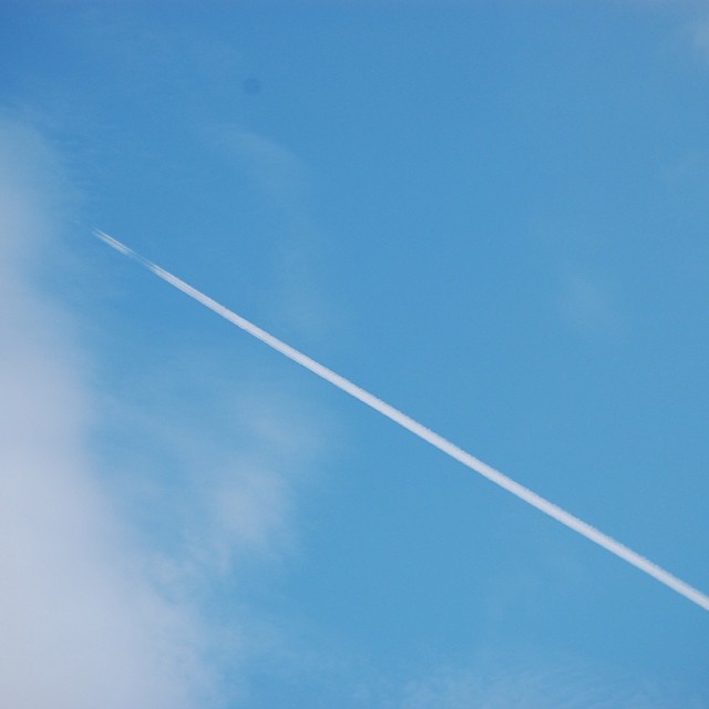 出来たての飛行機雲。Fresh contrail.