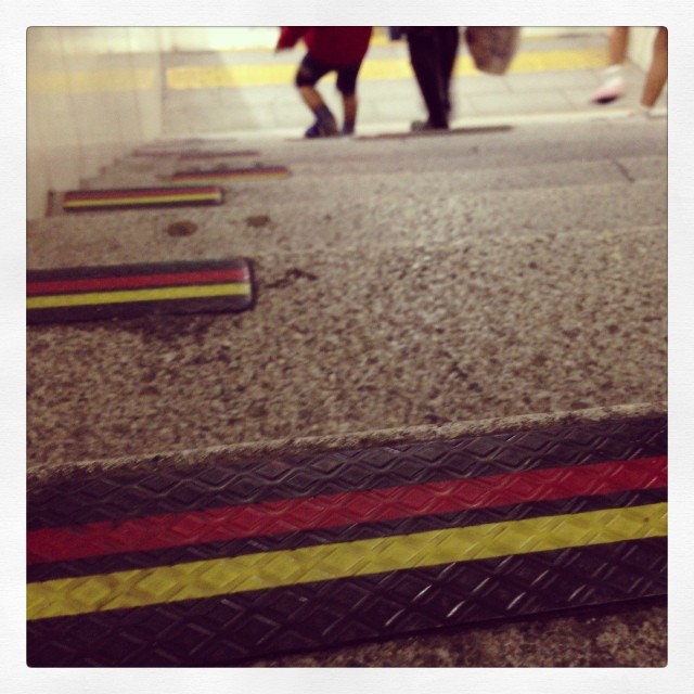 Small German flags on the stairs.