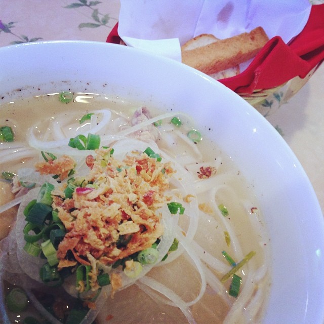 Vietnamese noodle, "Pho," with radish inside.