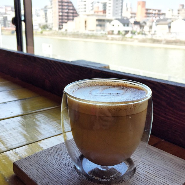 looking down the river over the best cafe latte