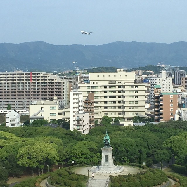 ビルの間から突然飛行機が現れる