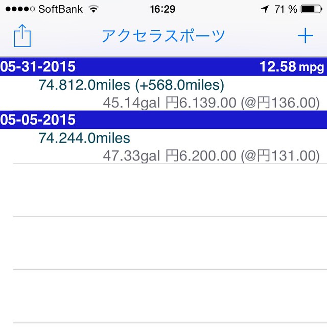 エコな乗り方してる方だと思う。表示がマイル/ガロンだけど正しくはkm/リットル #FuelRec